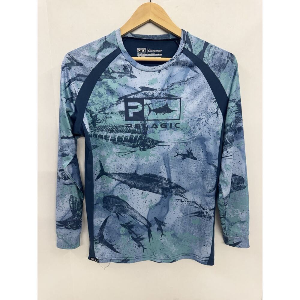 Pelagic Youth Long Sleeve Fishing Shirt UV Protection Size Large